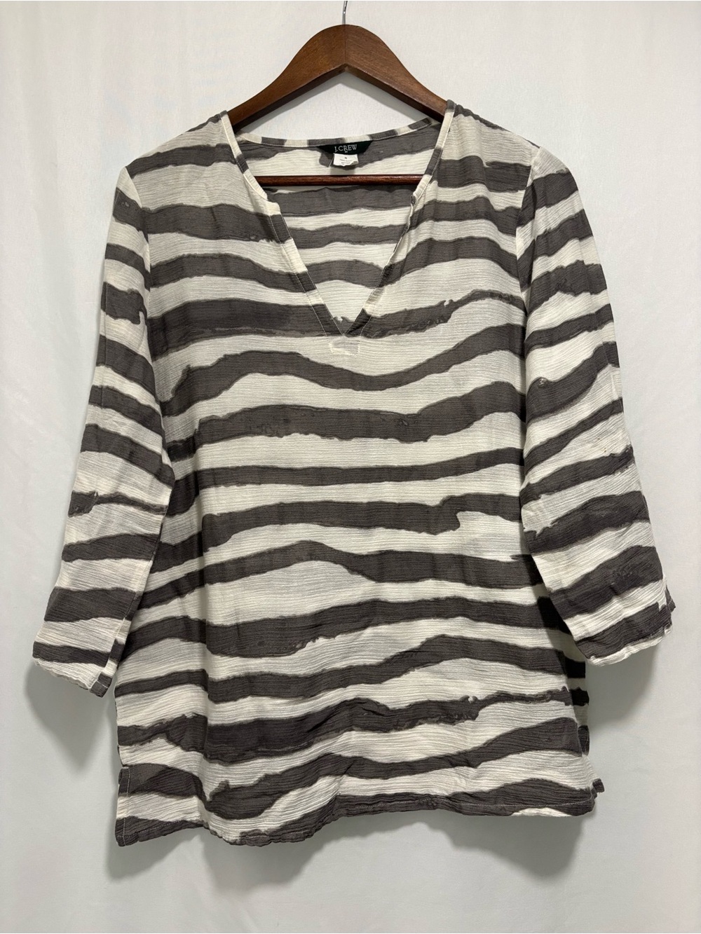 J.Crew Zebra Stripe Cotton V-Neck Top Medium
